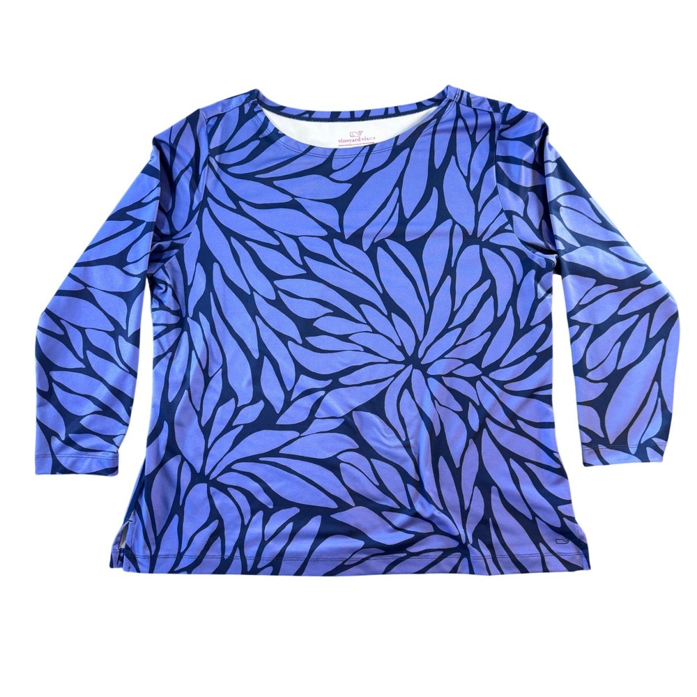 Vineyard Vines Women's XXL Performance Rash Guard Blue Floral Sun Shirt